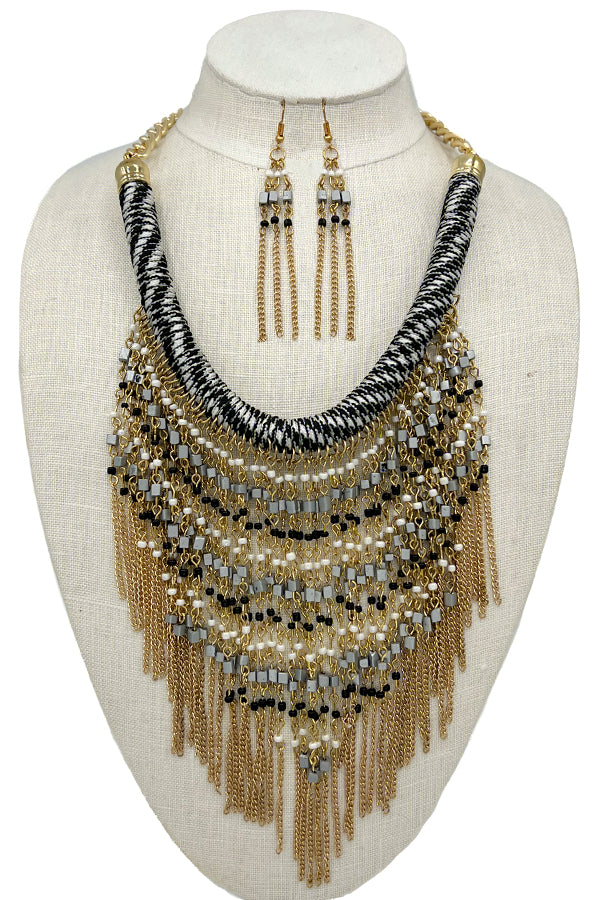 Fringe Bead Chain Necklace Set