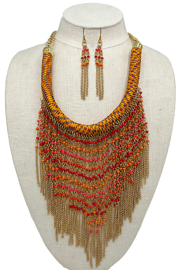Fringe Bead Chain Necklace Set