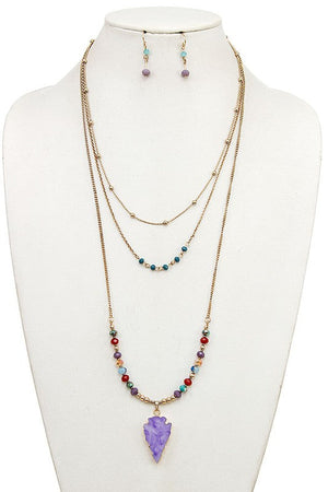 BEADED MULTI ROW ARROWHEAD PENDANT NECKLACE SET.