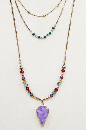 BEADED MULTI ROW ARROWHEAD PENDANT NECKLACE SET.