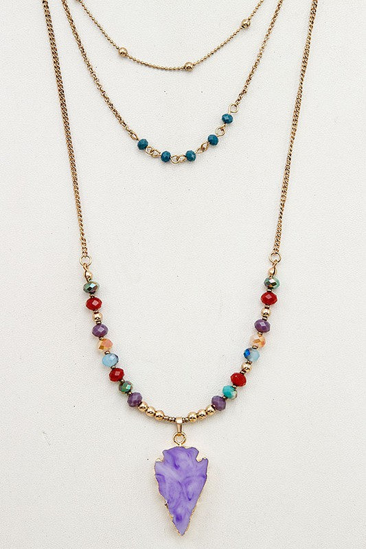 BEADED MULTI ROW ARROWHEAD PENDANT NECKLACE SET.