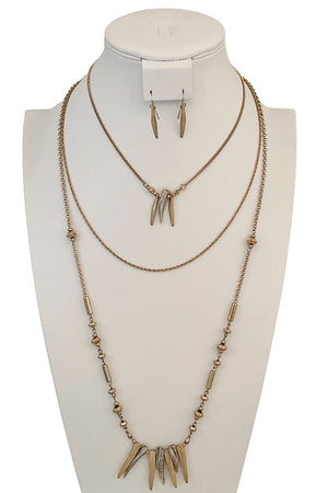 Long Spike Pendant Layered Necklace Set