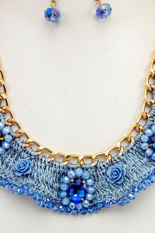 Woven Floral Gem Ornate Necklace Set