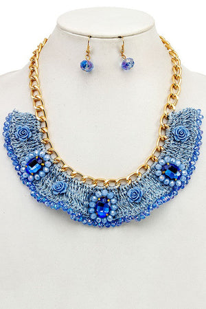 Woven Floral Gem Ornate Necklace Set