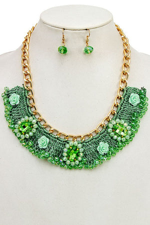 Woven Floral Gem Ornate Necklace Set