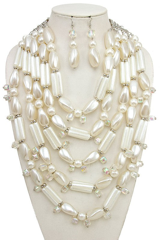 LAYERED PEARL BAR STATEMENT NECKLACE SET