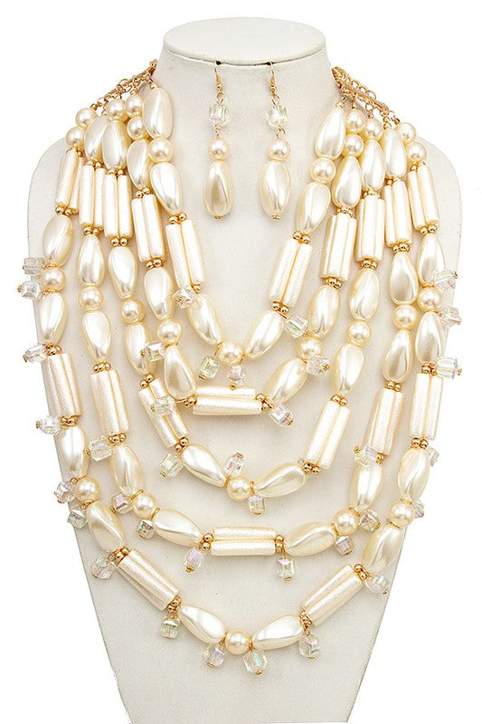 LAYERED PEARL BAR STATEMENT NECKLACE SET