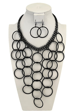 ETCHED RING LINK NET BIB NECKLACE SET