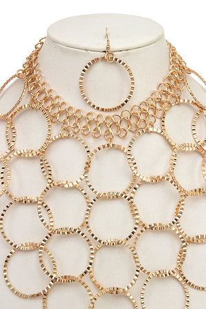 ETCHED RING LINK NET BIB NECKLACE SET