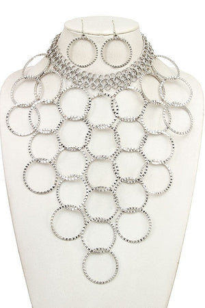 ETCHED RING LINK NET BIB NECKLACE SET