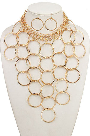 ETCHED RING LINK NET BIB NECKLACE SET