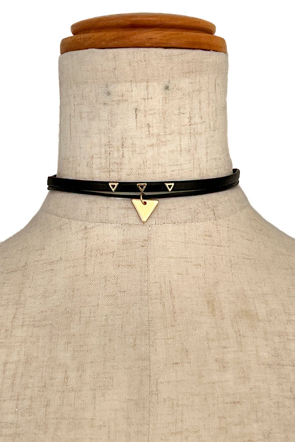 Faux Leather Triangle Pendant Choker Necklace