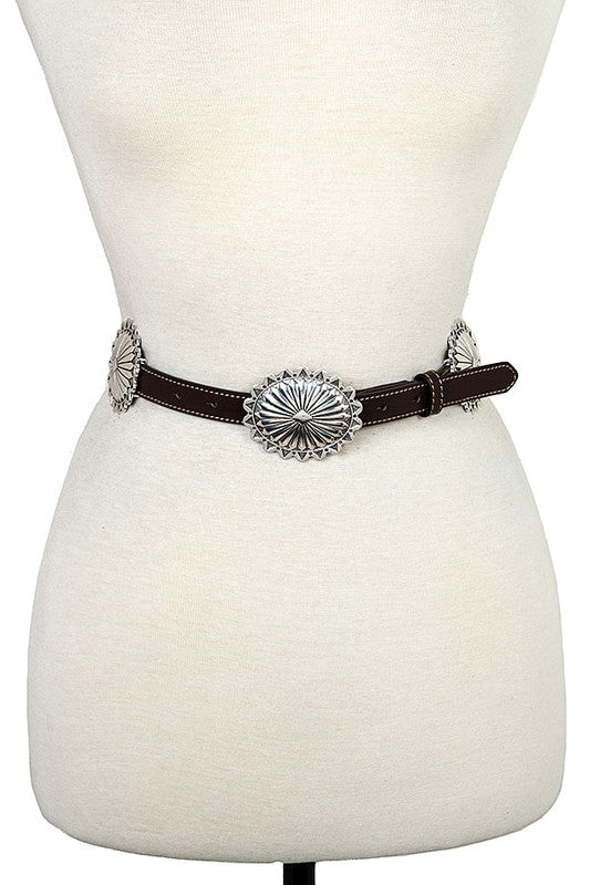 METAL ETCHED ACCENT FAUX LEATHER BELT