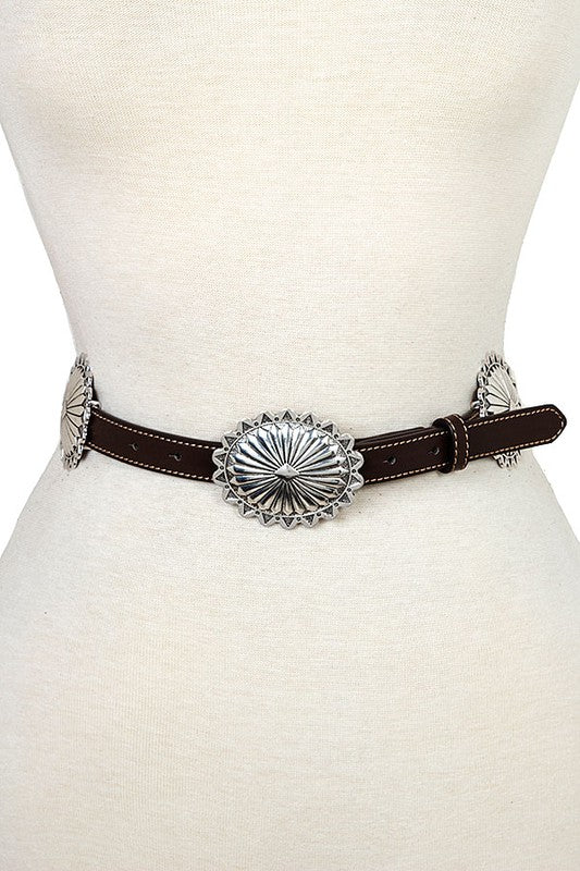 METAL ETCHED ACCENT FAUX LEATHER BELT