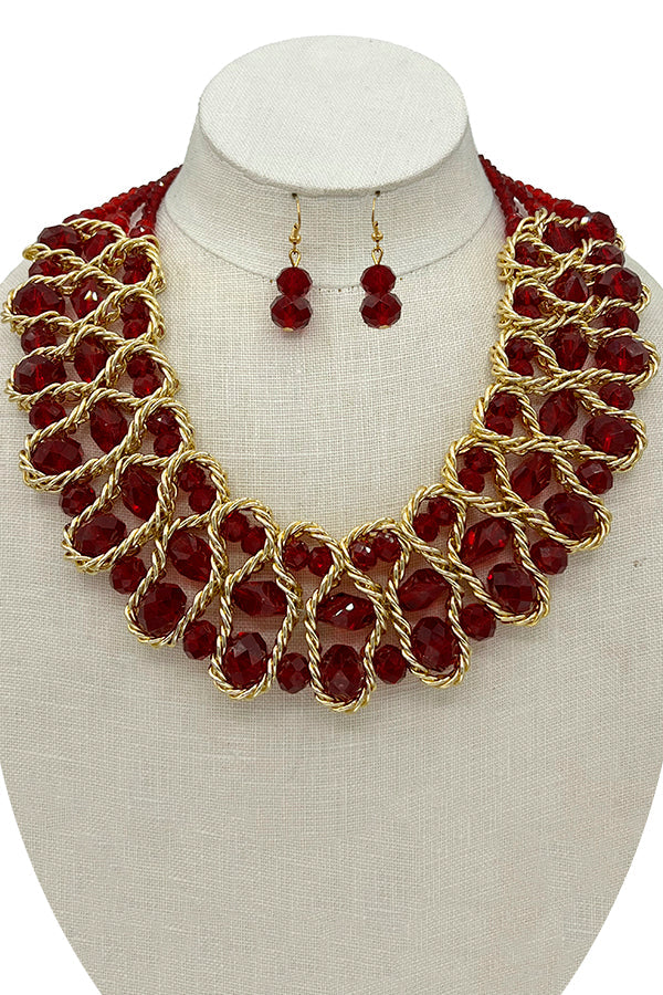 Woven Chain Faceted Glass Bead Necklace Set