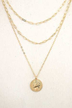 ETCHED COIN PENDANT LAYERED NECKLACE SET