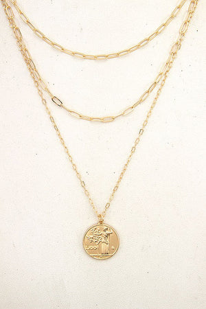 ETCHED COIN PENDANT LAYERED NECKLACE SET