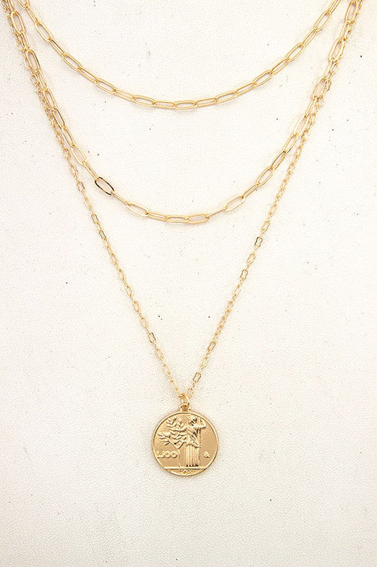 ETCHED COIN PENDANT LAYERED NECKLACE SET