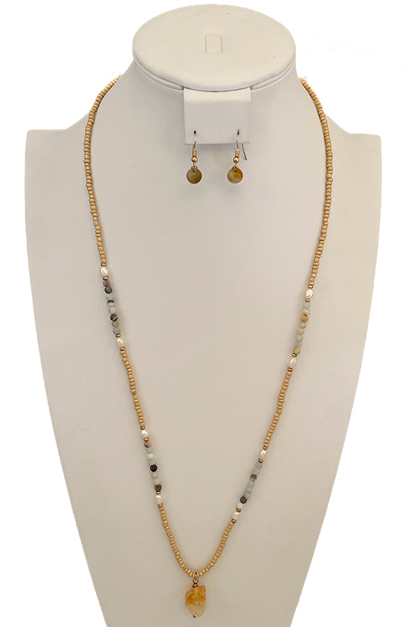 Elongated Bead Stone Necklace Set