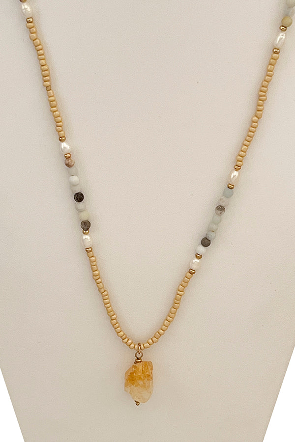 Elongated Bead Stone Necklace Set