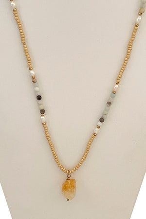 Elongated Bead Stone Necklace Set