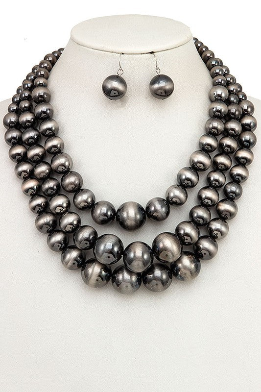 TRIPLE LAYERED BEAD NECKLACE SET