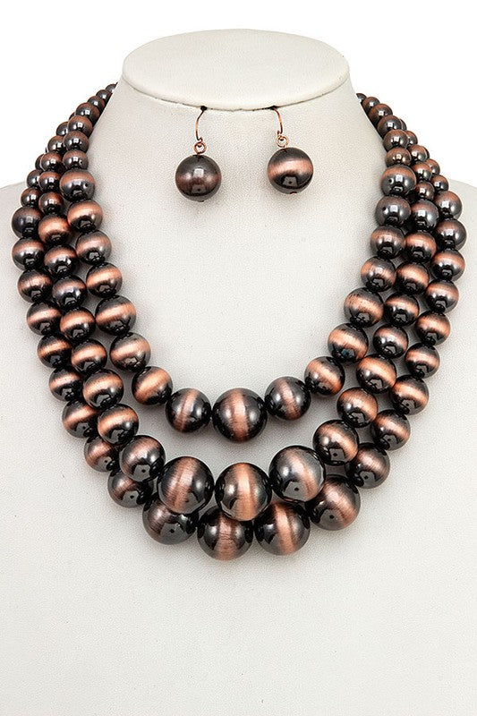 TRIPLE LAYERED BEAD NECKLACE SET