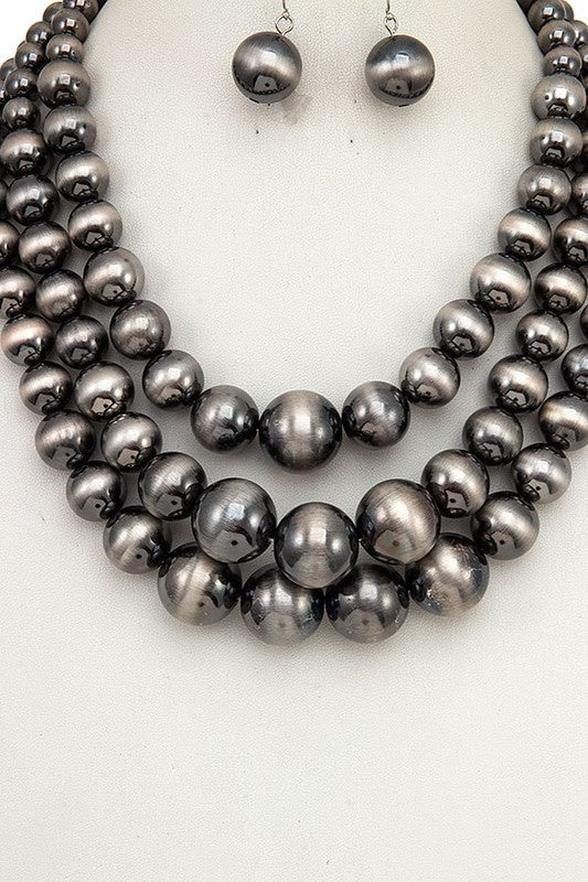 TRIPLE LAYERED BEAD NECKLACE SET