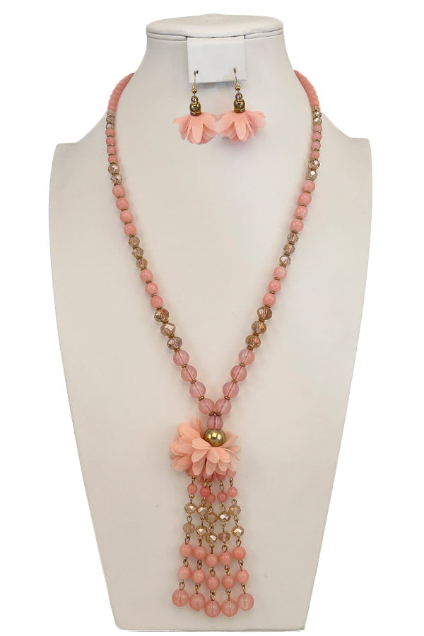 Elongated Floral Bead Necklace Set