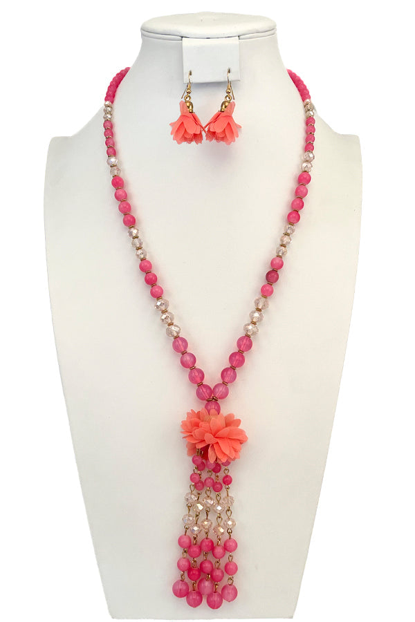 Elongated Floral Bead Necklace Set