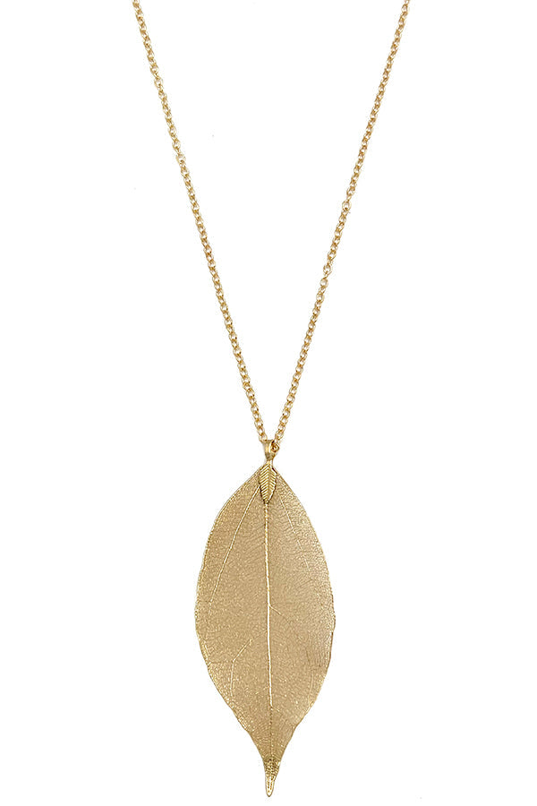 Elongated Leaf Pendant Necklace
