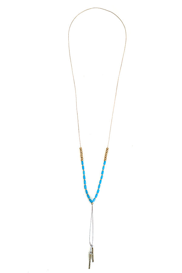 Elongated Thin Bead Bar Pendant Necklace