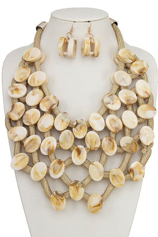 OVAL LINK NET BIB STATEMENT NECKLACE SET