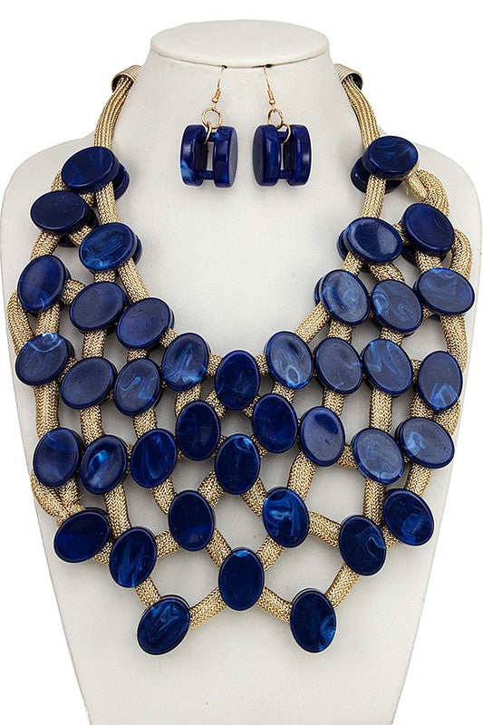 OVAL LINK NET BIB STATEMENT NECKLACE SET