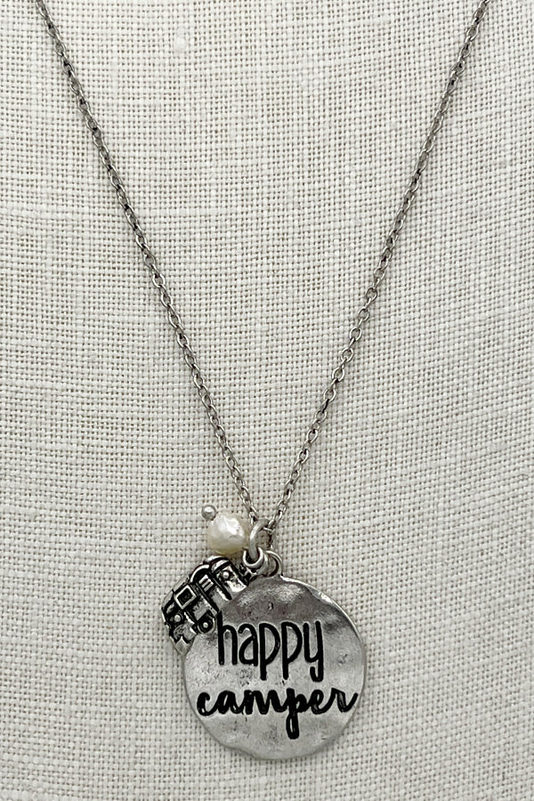 Round Pendant Happy Camper Necklace