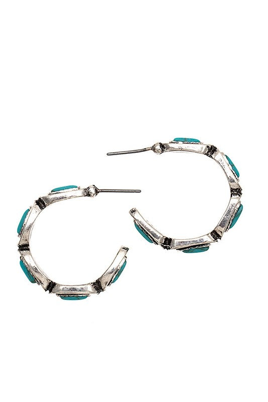 OVAL FRAMED GEMSTONE C HOOP EARRING