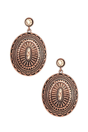 ETCHED OVAL METAL DROP EARRING