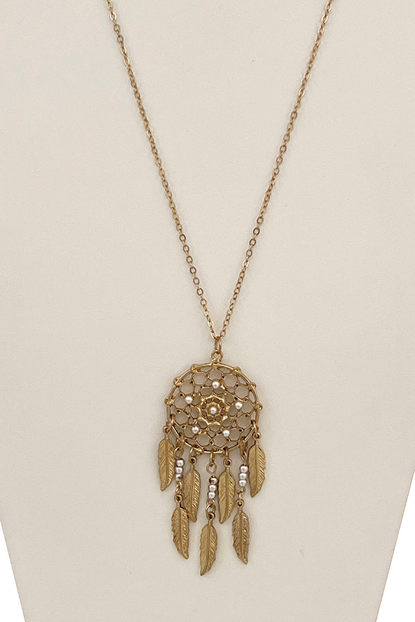 Elongated Dream Catcher Pendant Necklace Set