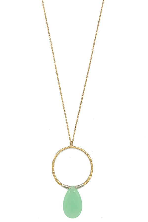 Teardrop Circle Pendant Long Necklace