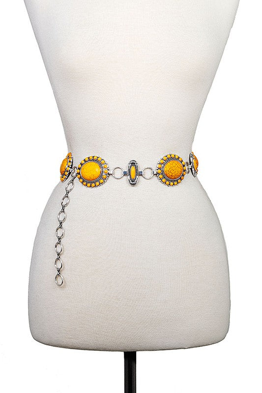 OVAL GEMSTONE LINK FRAMED CHAIN BELT