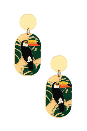 PARROT LEAF PRINT ACCENT DANGLE EARRING