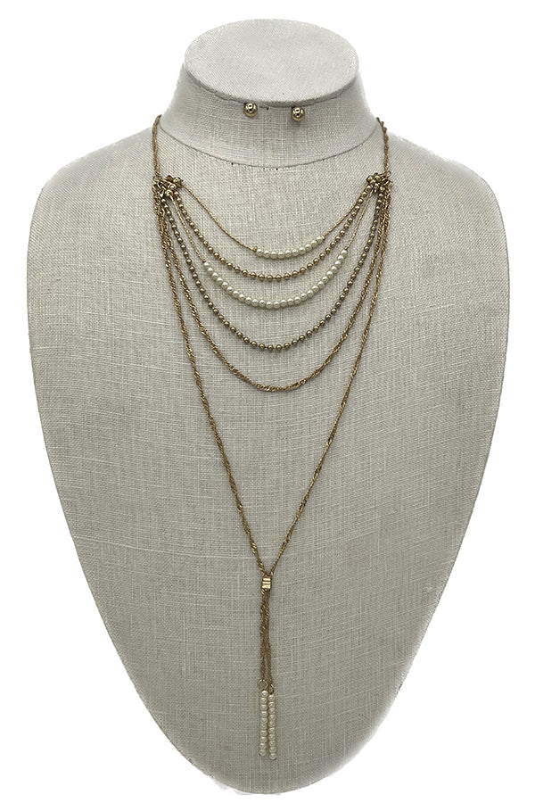 Layered Pearl Bead Necklace Set