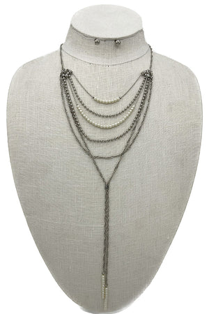 Layered Pearl Bead Necklace Set