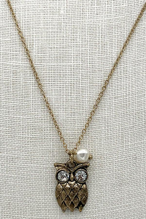 Etched Owl Pendant Necklace