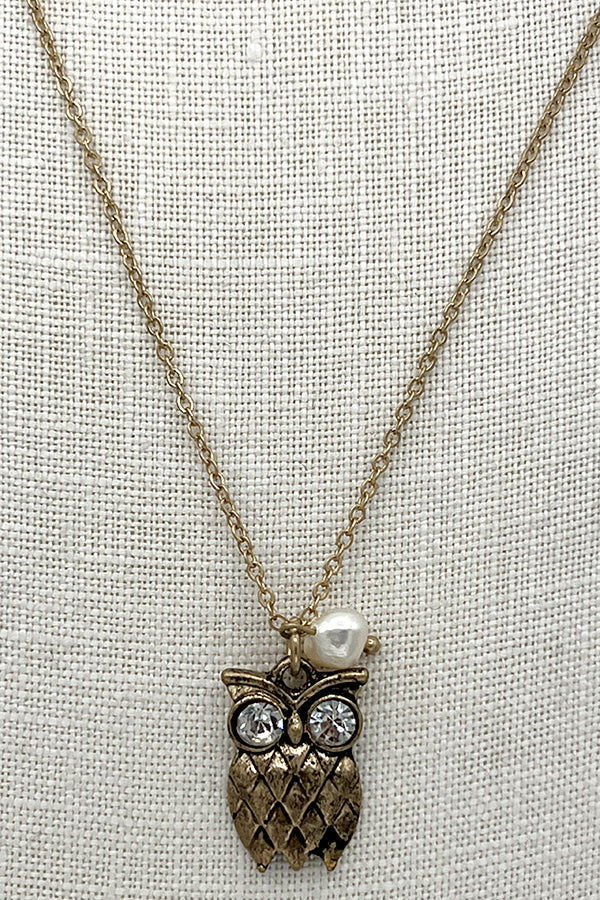 Etched Owl Pendant Necklace