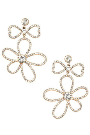 RHINESTONE PAVE DOUBLE FLORAL LINK DROP EARRING