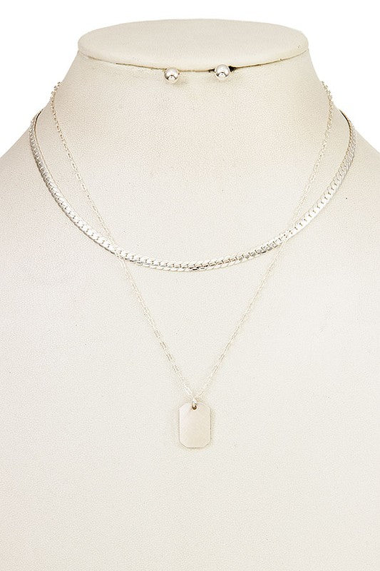 FLAT CHAIN RECTANGLE PENDANT NECKLACE SET