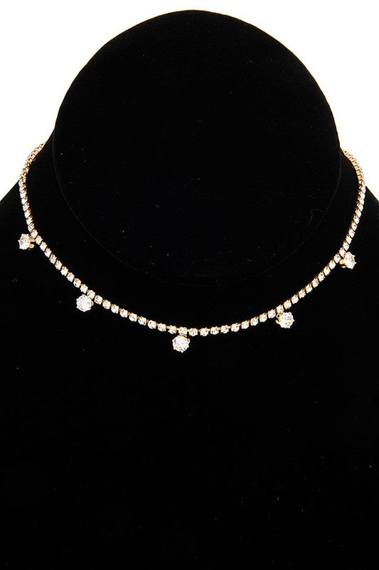CRYSTAL GEM ACCENT CHOKER NECKLACE