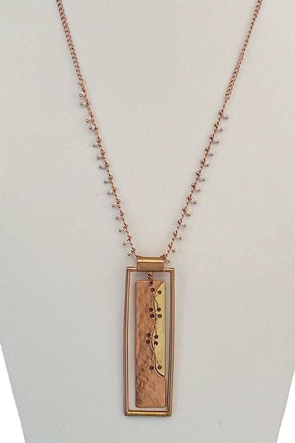 Wired Bead Bar Pendant Long Necklace