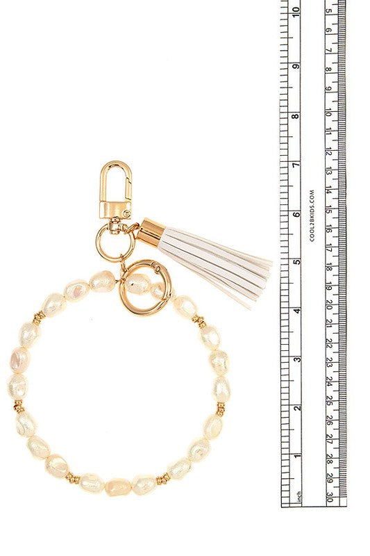 FAUX PEARL BEAD LINK TASSEL KEYCHAIN